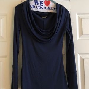 Anama Navy Blue Long Sleeve Cowl Neck Blouse